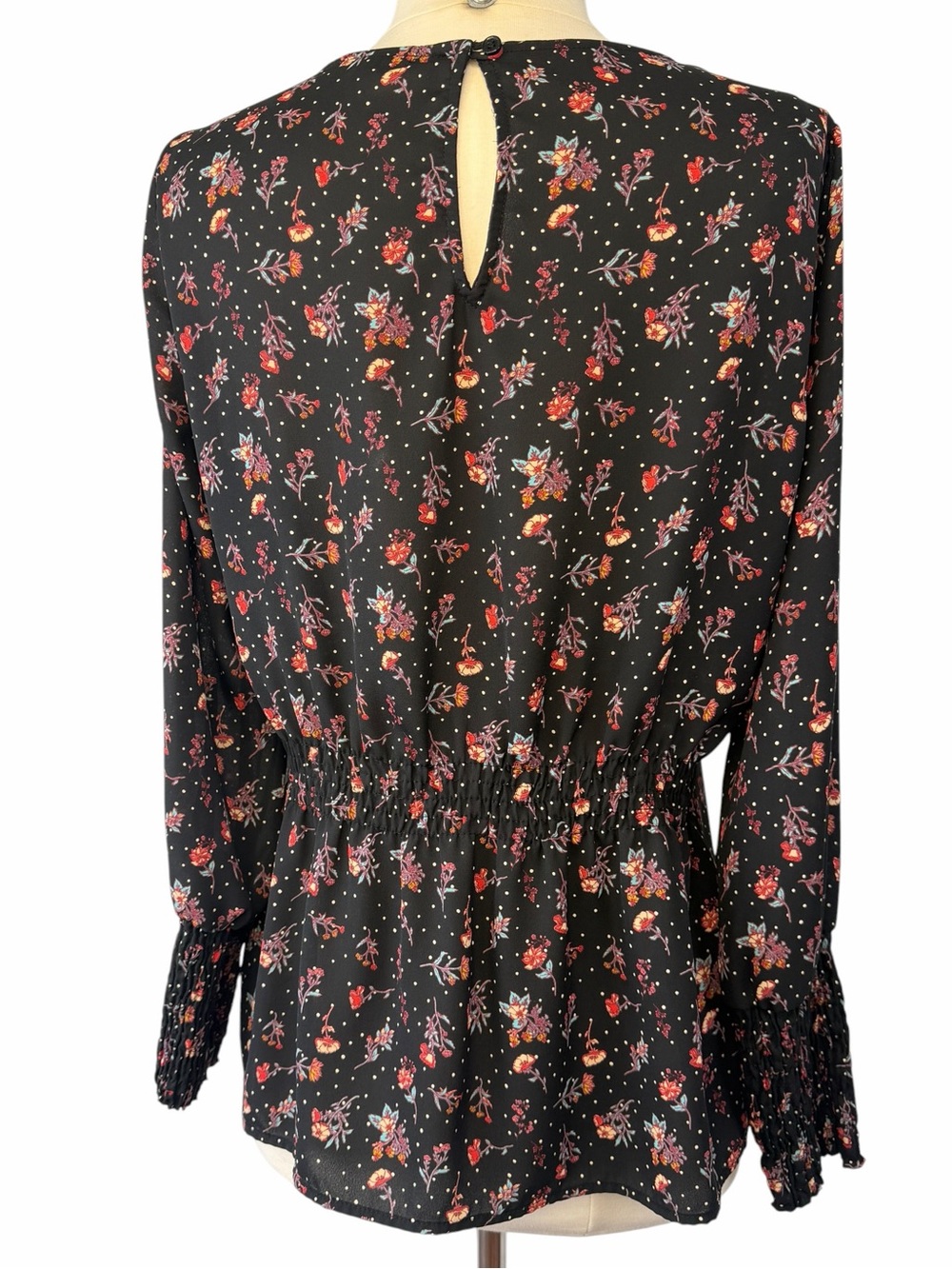Anthropologie Pleione Top Flowy Scoop Neck Long Sleeve Floral Print Black - Picture 8 of 15